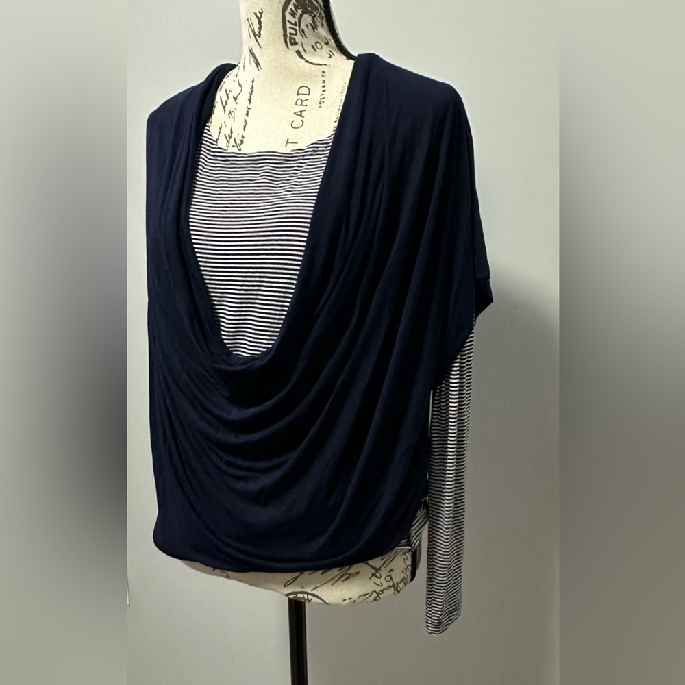 Chico’s Unique Layered Top - Navy Solid/Stripe Knit 🌟 - Picture 2 of 7